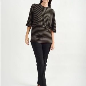 Meg Olive Black Batwing Top Striped